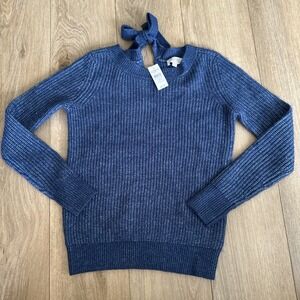 Loft Outlet Women's Blue Metallic Long Sleeve Sweater Tie Back‎ XS NEW